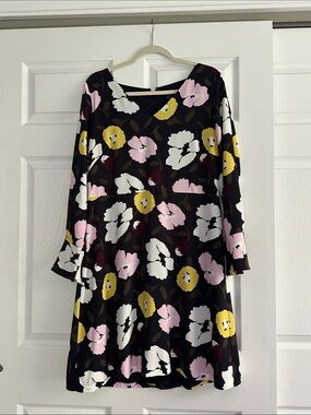 Floral V-Neck Swing Dress - navy with Pink, White & Yellow